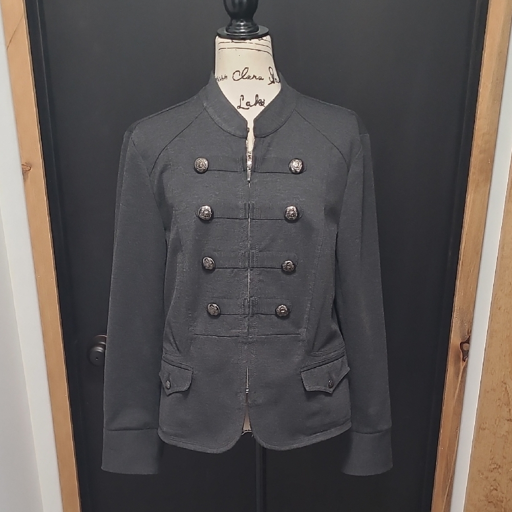 INC International Concepts Charcoal Military-Style Stretch Knit Jacket